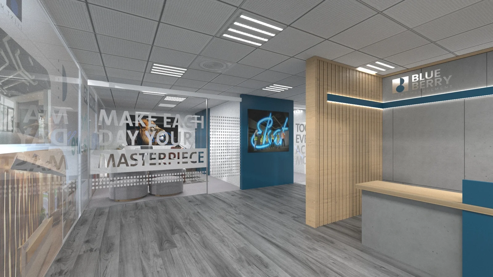 BLUEBERRY office corridor and reception detail